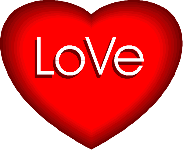 The image shows a red heart with two white words "love" written on it against a black background.