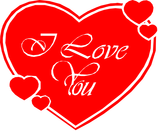 The image shows a red heart with white text that reads "I love you" inside it, surrounded by smaller hearts on either side of the larger one.