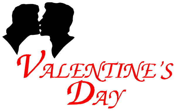 The image shows a Valentine's Day greeting with text that reads "Valentine's day" on top of an illustration depicting two hearts in red against a black background at bottom center, and above it is another line of smaller white font reading "Happy valentines day."