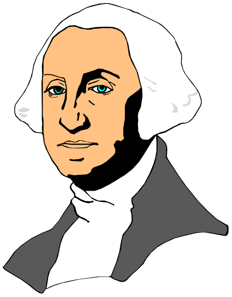 The image shows a black and white illustration of George Washington's face on what appears to be an American flag background with stars in each corner.