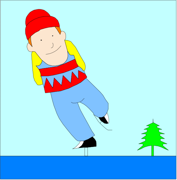 The cartoon shows a man falling from an airplane into water with trees nearby; he is wearing blue pants and has red hair.