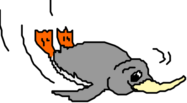 The image shows a cartoon elephant with tusks running on its hind legs while holding an object that resembles fire in one hand and has flames coming out of it from another part of its body, set against a dark background.
