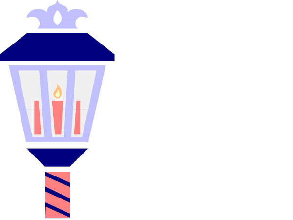 The image shows two stylized street lamps with a candle inside each lamp shade; there is no text present on this clip-art illustration.