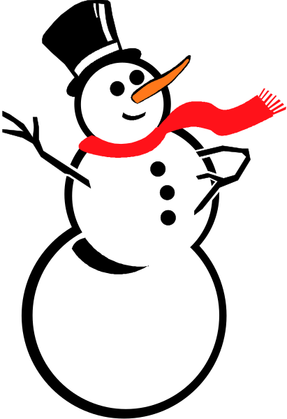 The image shows a cartoon of an anthropomorphic snowman with arms outstretched wearing a red scarf around its neck standing on what appears to be ice against a dark background.