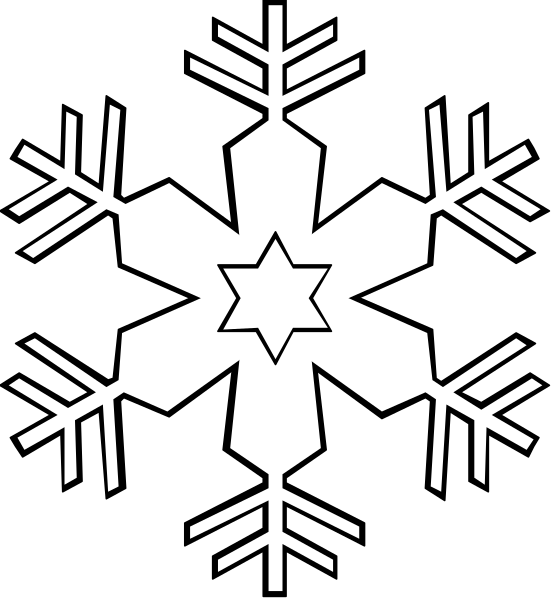 The image shows a black and white snowflake design with six symmetrical points around it on an otherwise plain background.