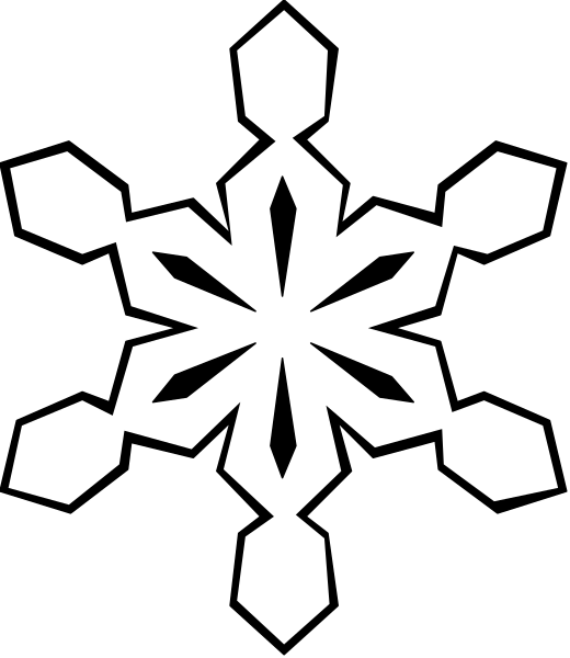 The image shows a black snowflake design with white outlines of its symmetrical structure against an unseen background.