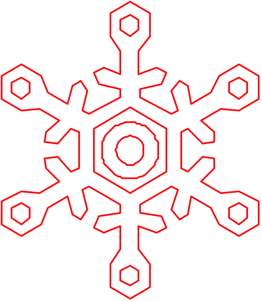 The image shows a red snowflake design with six symmetrical arms against a dark background.