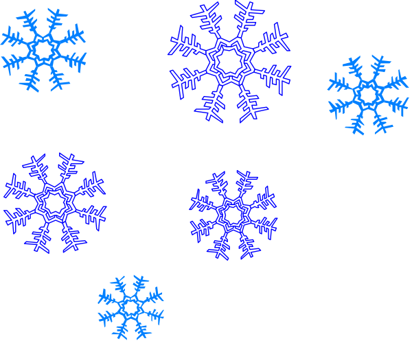 The image shows a collection of blue snowflakes against a black background with no other discernible elements present.
