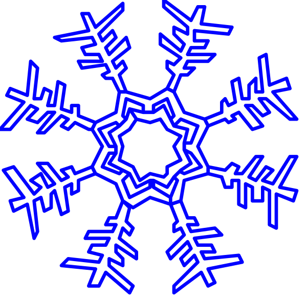 The image displays a snowflake pattern with blue lines against a black background.