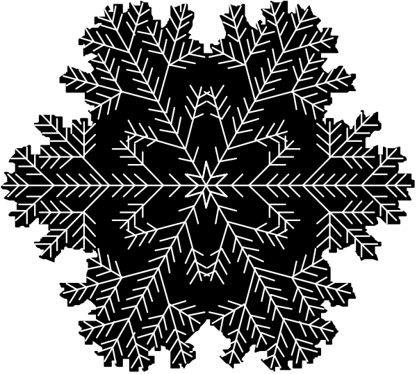 The black and white snowflake pattern on a dark background with no other discernible elements present.