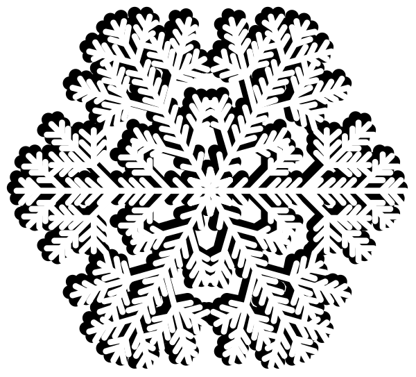 The image shows a black snowflake design with white branches on it against a dark background.