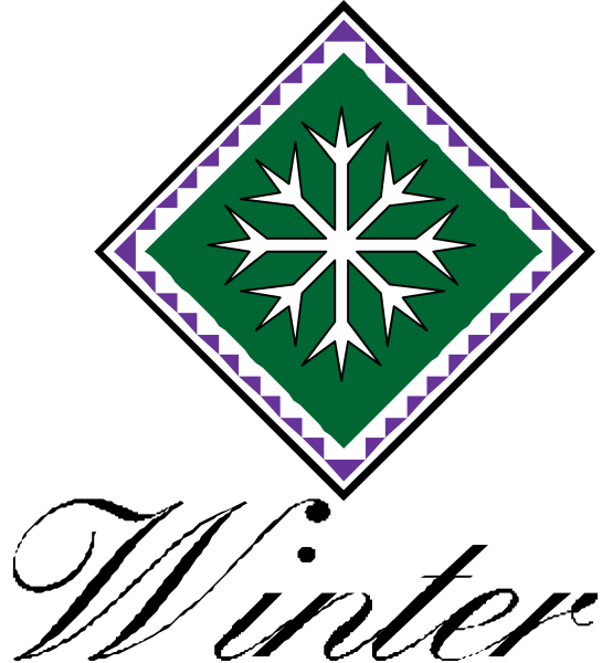 The image shows a stylized snowflake design with geometric patterns inside it on a dark background.