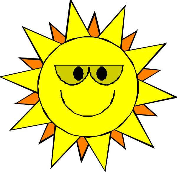 The image shows a simple cartoon of two suns with faces drawn on them against a black background; each has sunglasses over their eyes.