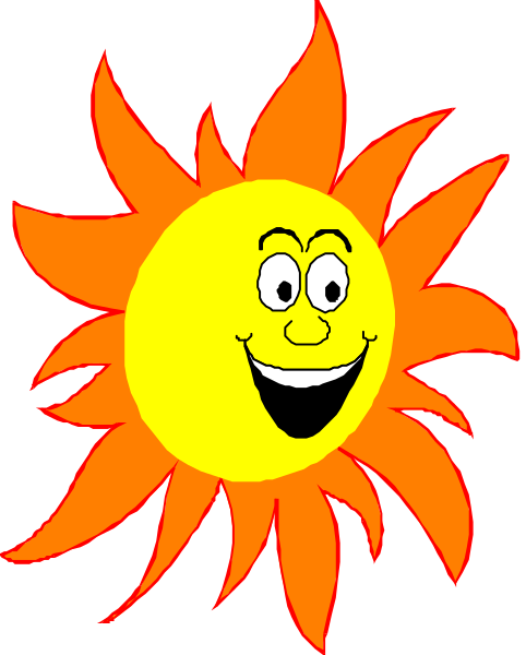 The image shows a cartoon sun with eyes and mouth drawn on it against a black background.