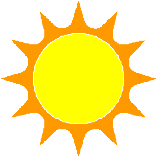 The image shows a simple sun with rays extending outward from its center against an orange background that resembles sunlight.