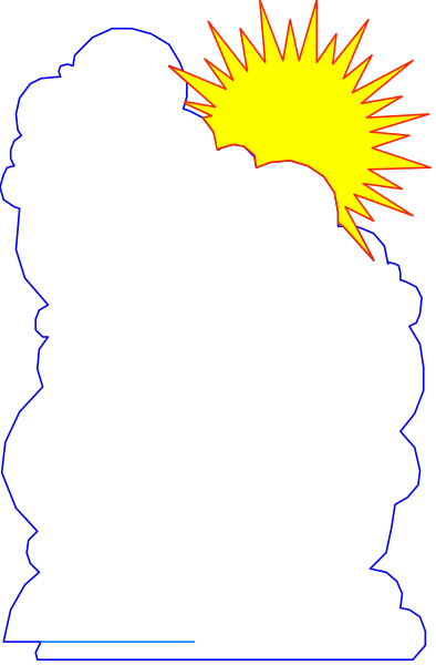 The image shows a stylized sun with rays emanating from it at an angle to its right side against a dark background; there is no other discernible content in this clip-art representation of a solar eclipse, which does not depict any objects or actions beyond the central motif.