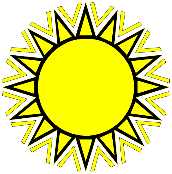 The image shows a black background with two suns: on top left corner is an illustration of a yellow circle representing the sun in daylight hours; below it to its right side is another depiction showing rays emanating from behind, suggesting either dawn or dusk conditions.