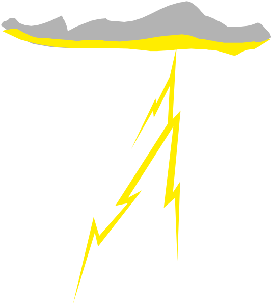 The black background features a lightning bolt with yellow highlights on its right side pointing upwards towards an umbrella-like shape at top left corner of image.