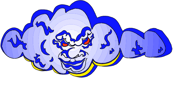 The image shows a cartoon of an angry cloud with eyes that looks like it's about to rain down on someone below.