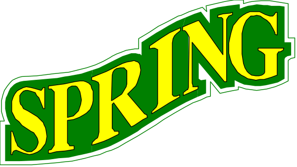 The image shows a logo with text that reads "SPRING" at top of an arch over two lines; below it is another line reading "SUMMER," both in bold capital letters on what appears to be green and yellow backgrounds, respectively.