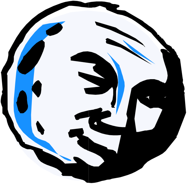The image shows a black and white illustration of an animated character with a moon for its head wearing sunglasses on top of it's eyes.
