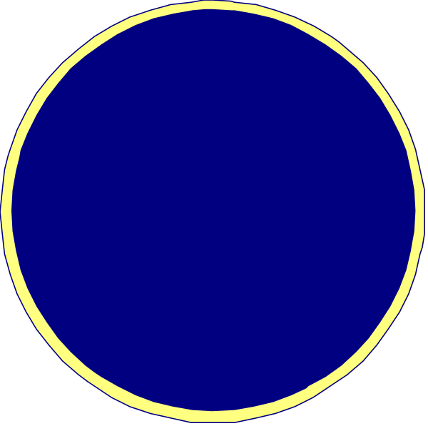 The image shows two blue circles with a yellow outline on top of each other against a black background.