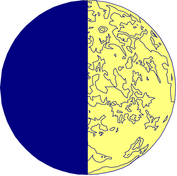 The image shows a blue circle on top of another yellow circle with an illustration resembling Earth's moon between them against a black background.