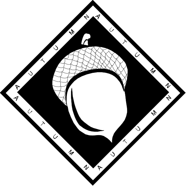 The black and white logo features a shield with two crossed swords on either side of an apple at its center; above it is text that reads "AUTUM," below which there's another line reading "MADE IN USA."