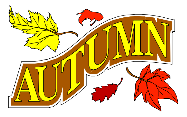 The image shows a graphic with text that reads "AUTUMN" at top of an oval banner-like shape in bold letters on what appears to be autumn leaves background; below it is another word "AUMN," also written within decorative borders, suggesting this could represent the name or logo for something related to fall. The style suggests a festive theme associated with seasonal changes and possibly an event or organization named Autumn.