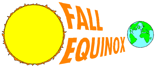 The image shows a cartoon depiction of Earth with two suns labeled "FALL EQUINOX" on either side at top; below them is text that reads "AUTUMNAL EQUIAX."