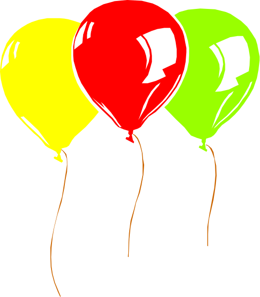 The image shows three balloons tied together with a string at their base; each of these balloons is colored differently: red, yellow, green, blue, white, black, pink, orange, purple, brown and gray.