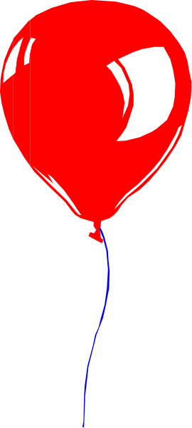 The image shows a red balloon with blue string against a gray background.