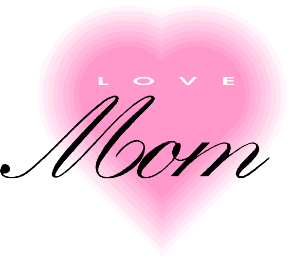 The image shows a pink heart with text inside it that reads "love mom" on top of an American flag background.