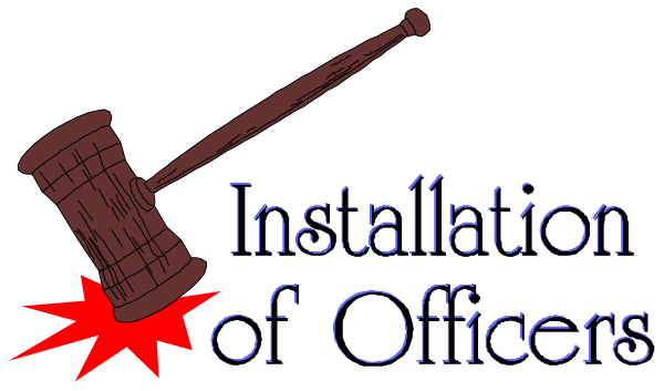 The image shows a logo with text that reads "Installation of Officers" accompanied by an illustration of a gavel on top left corner.