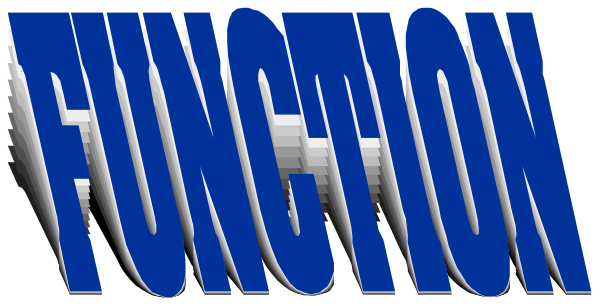 The image shows a blue text that reads "FUNCTION" with an abstract design underneath it on what appears to be a white background.