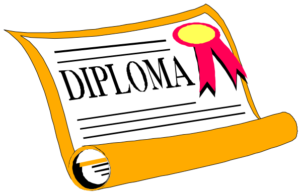 The image shows a diploma with text that reads "DIPLOMA" on it placed next to an orange ribbon symbolizing achievement.