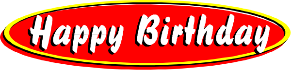 The image shows a birthday greeting with text that reads "Happy Birthday" on top of an oval shape in red coloring against a white background.