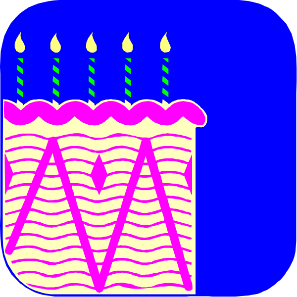 The image shows a birthday cake with candles on it against a blue background.