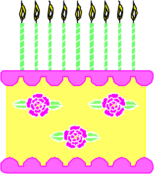 The image shows a birthday cake with candles on it against a black background.