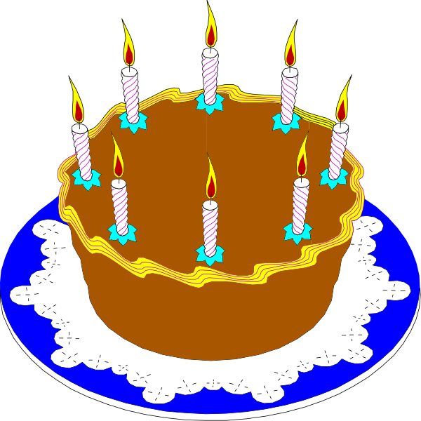 The image shows a birthday cake with candles on it placed next to another identical cake without any candles.
