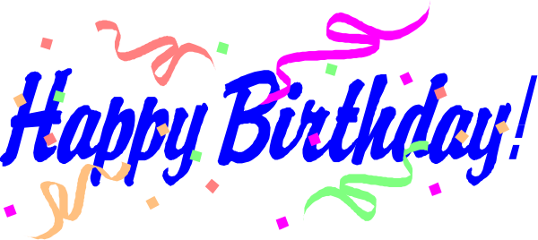 The image shows a colorful birthday greeting with confetti background featuring text that reads "Happy Birthday!"
