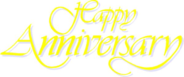 The image shows a greeting card with text that says "Happy Anniversary" on it along with an illustration of two hands holding up balloons in front of what appears to be a cake.