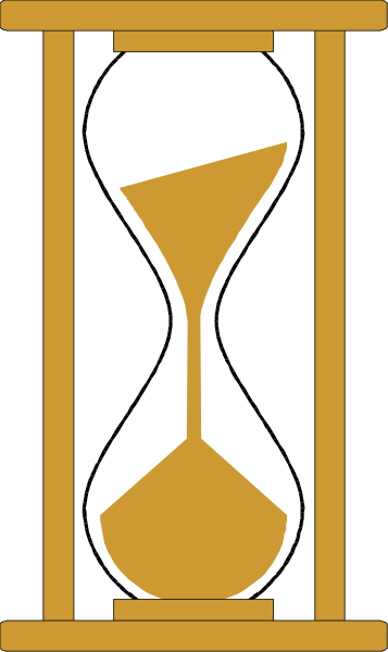 The image shows a stylized clock with an hourglass inside it on top of what appears to be a pedestal-like structure against a plain background.
