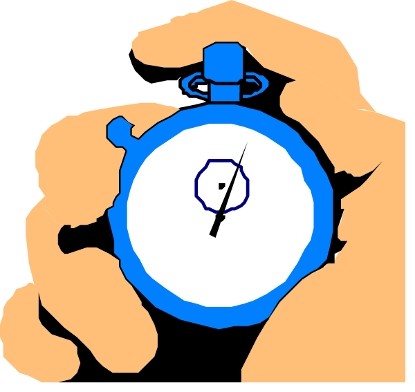 The image shows a hand holding an open pocket watch with its face visible against a white background; there is no text present in this clip-art illustration.