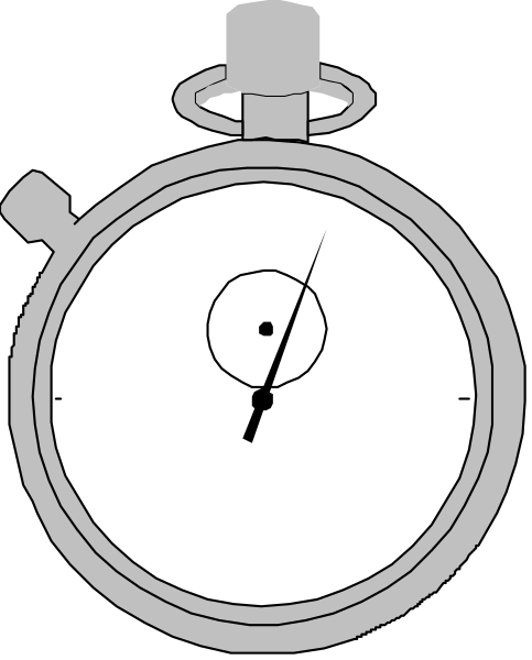 The black and white illustration shows a stopwatch with its hands pointing to 10 seconds past noon on an analog clock face inside it. There is no text present in this image. It's important to note that there might be some small details not visible due to the resolution of the clip-art, but I will describe what can be seen clearly:

* A stopwatch with a white background and black hands indicating 10 seconds past noon on an analog clock face inside it. The numbers are also in black font against this same color scheme for contrast. There is no text