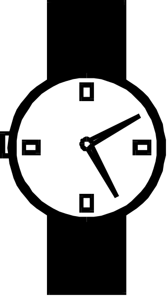The image shows a black and white clock with its hands pointing at 12:05 against an abstract background that transitions from dark to light gray horizontally across the frame. There is no text present in this clip-art representation of timekeeping equipment within a minimalist setting.