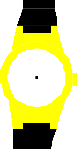 The image shows a pixelated representation of an analog clock with yellow hands against a black background on what appears to be a computer screen displaying a windowed view from within another application or operating system interface.