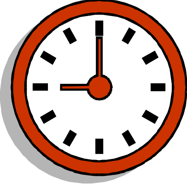 The image shows a digital clock with red numbers indicating it's 12:05 pm on an analogue background that resembles a stop sign due to its octagonal shape. There is no text present in this clip-art illustration, and there appears to be only one object which is the clock itself. The setting of the image seems abstract as we cannot determine any specific location or environment from it.
