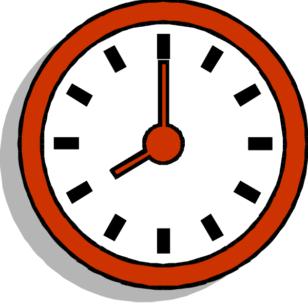 The image shows a digital clock with red numbers indicating it's 10:35 pm on an analogue background that resembles a stopwatch face. There is no text present in this clip-art illustration, and there appears to be only one object which is the clock itself. It has two hands - hour hand pointing at ten minutes past eleven o'clock position (10:35) and minute hand indicating 24 seconds before twelve midnight or noon time. The background of analogue stopwatch face with red numbers around it suggests a theme related to timing,