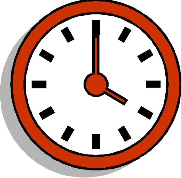 The image shows a digital clock with red numbers indicating it's 12:05 pm on an analog background that resembles a wall. There is no text present in this clip-art illustration, and there appears to be nothing else besides these elements within its frame. It seems like the focus of this small image is solely on displaying time through digital means with red numbers against white backdrop.